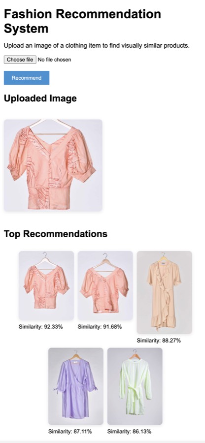 Fashion image recommendation project screenshot